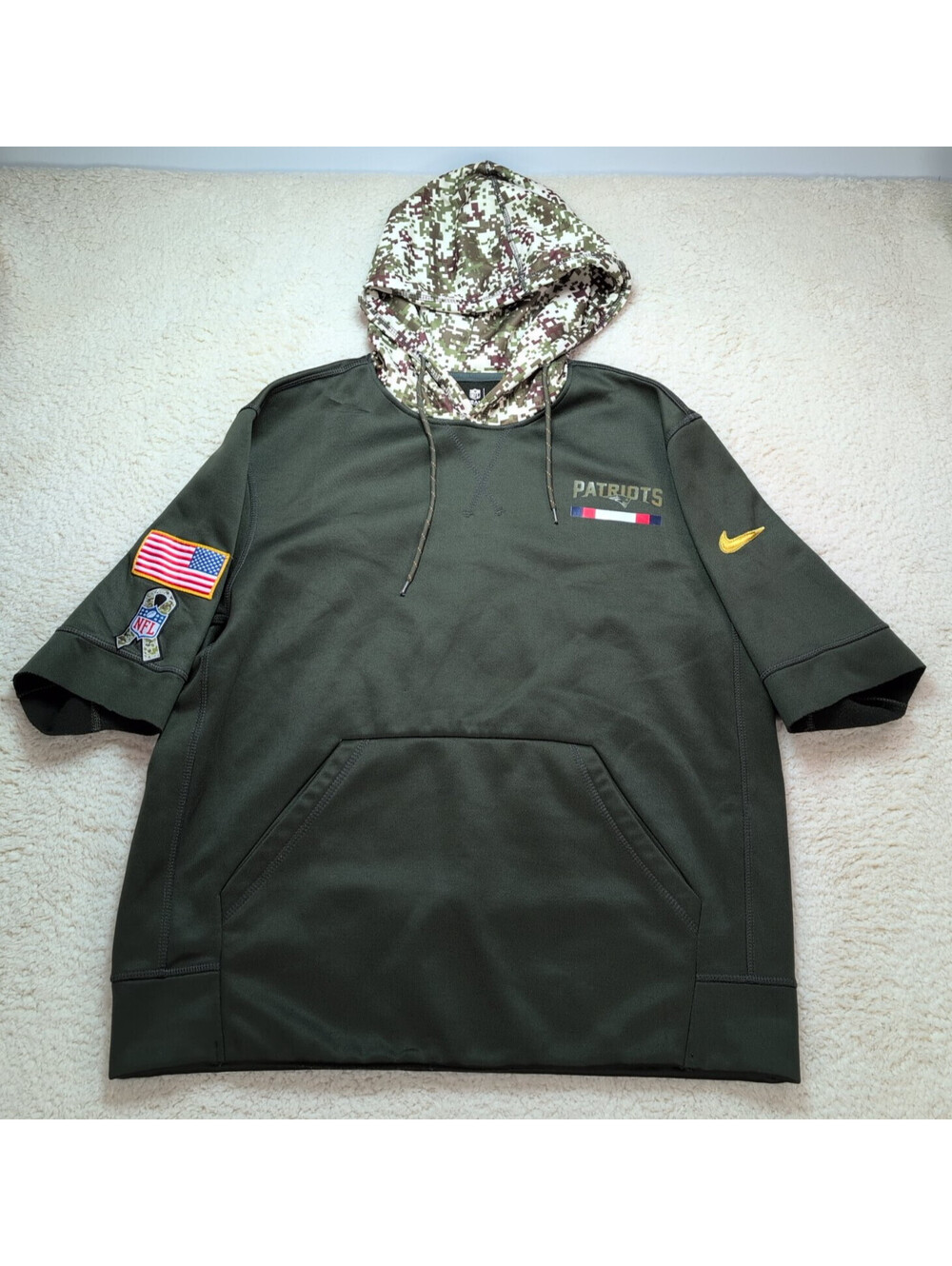 Nike New England Bill B Patriots Salute to Service Hoodie L CUT OFF Half Sleeve
